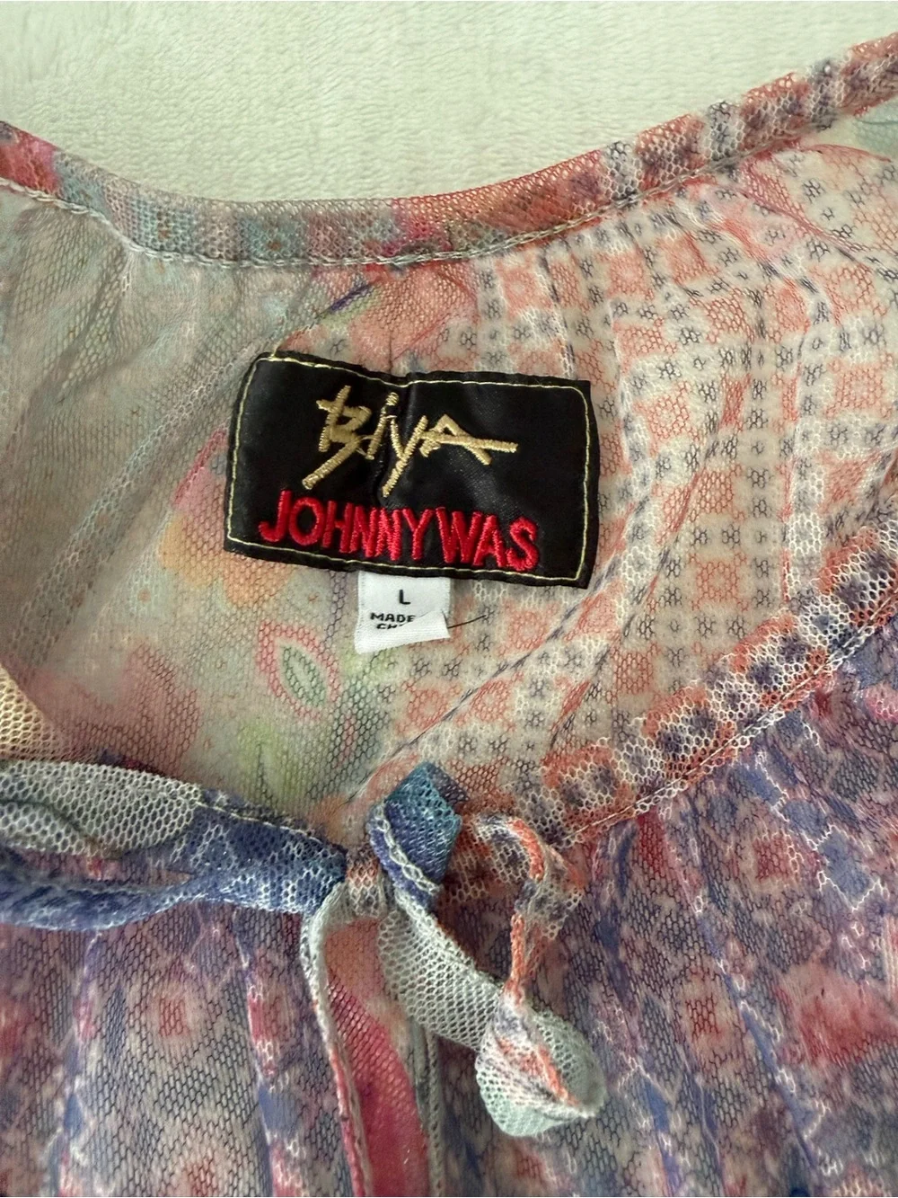 Johnny Was CALLIOPE MESH Lavender Floral BLOUSE with Cami Size Large E06